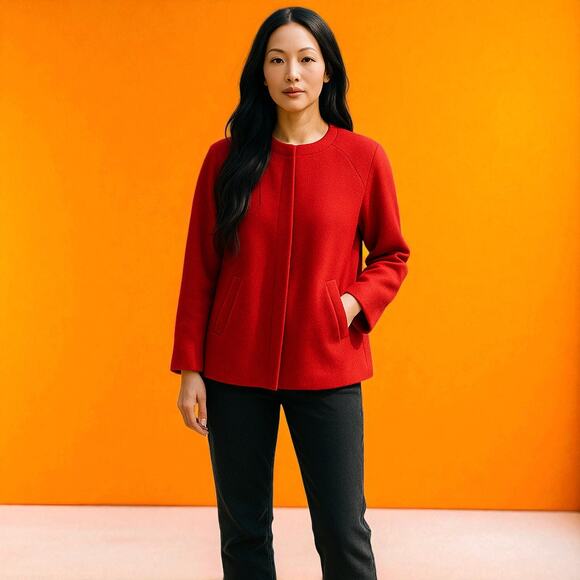 CYNTHIA ROWLEY Cherry Red Boiled Wool/Viscose Sweater Jacket - Size M - Picture 1 of 6